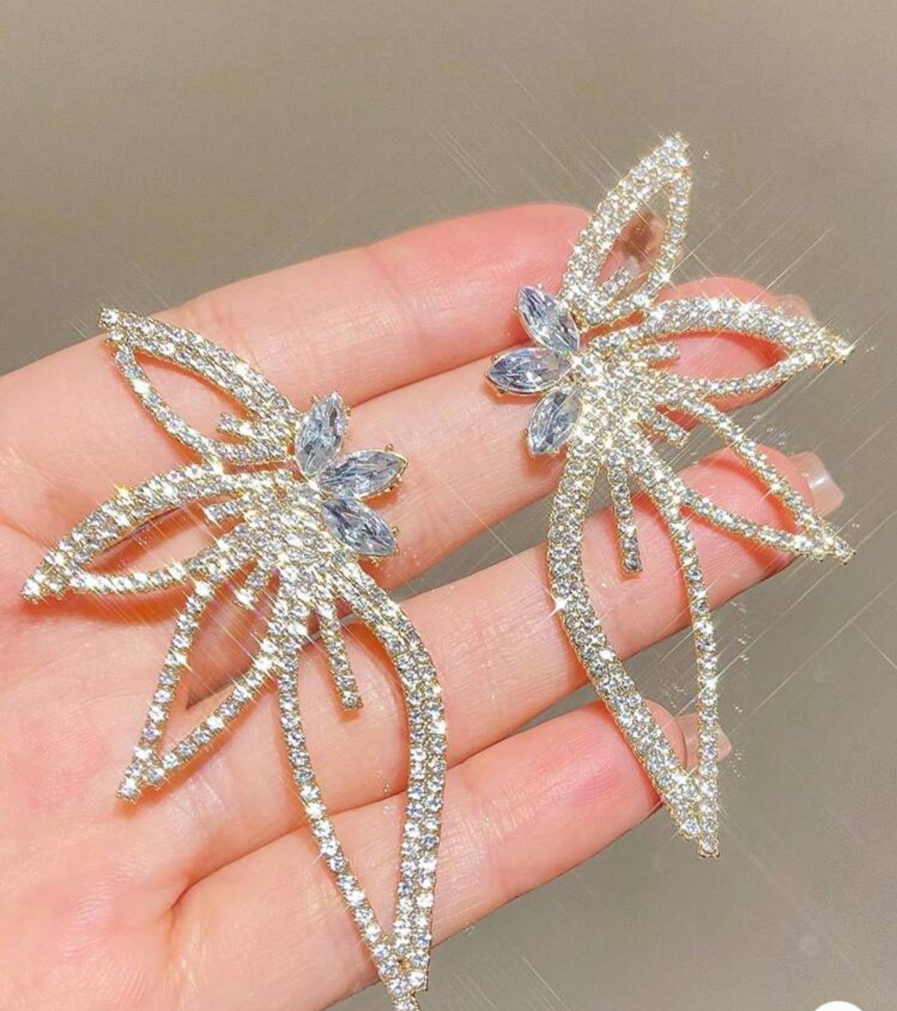 1pair Elegant Rhinestone Leaf & Floral Stud Earrings