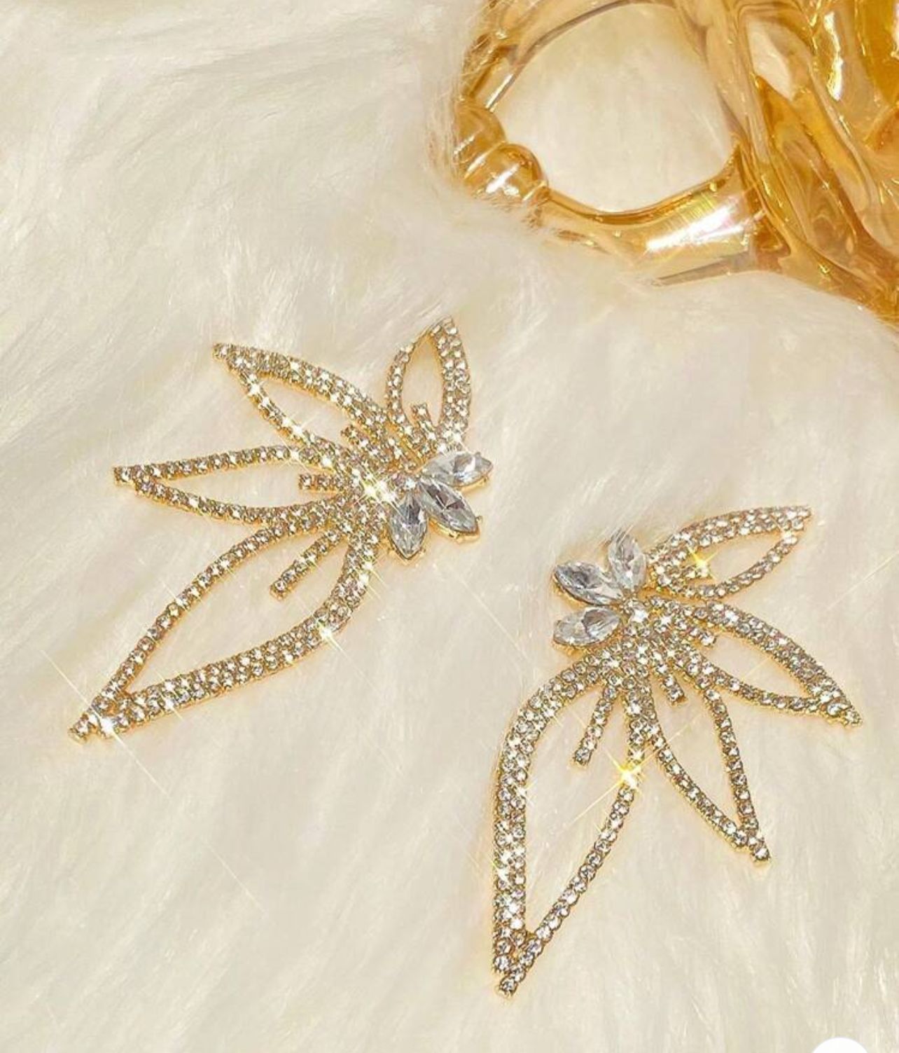 1pair Elegant Rhinestone Leaf & Floral Stud Earrings